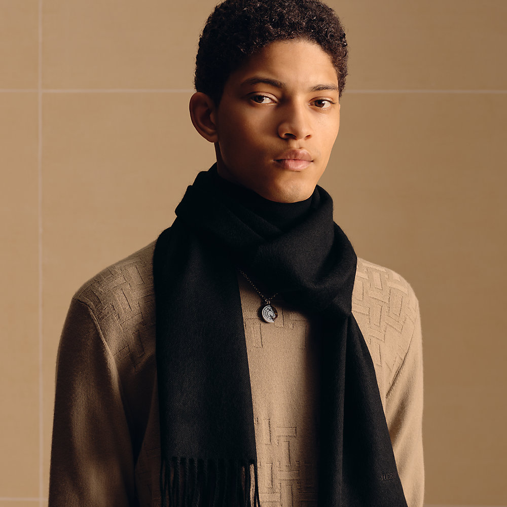 カシミヤマフラー 《ユニ・ブロデ》 - ブラック | Hermès - エルメス